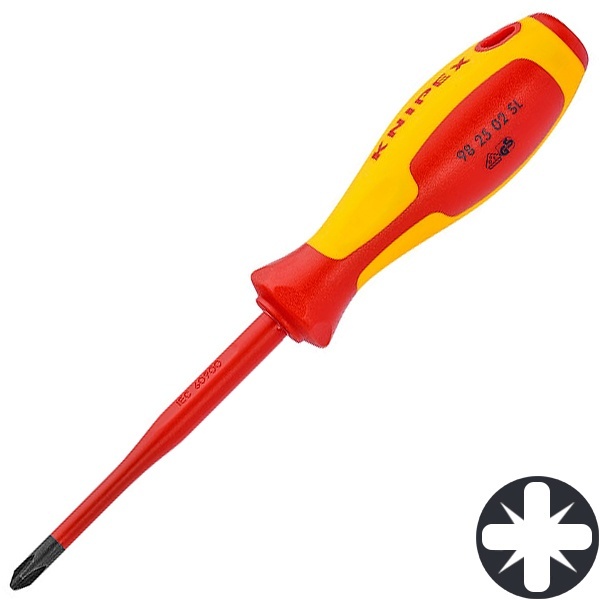 Отвертка Knipex диэлектрическая крестообразная PZ1 80мм тонкий стержень VDE 1000V