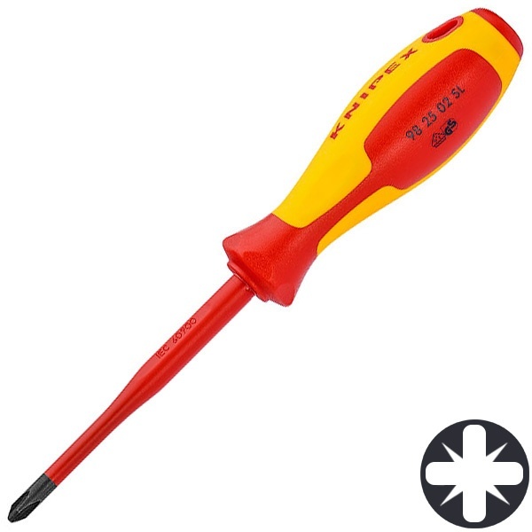 Отвертка Knipex диэлектрическая крестообразная PZ2 100мм тонкий стержень VDE 1000V