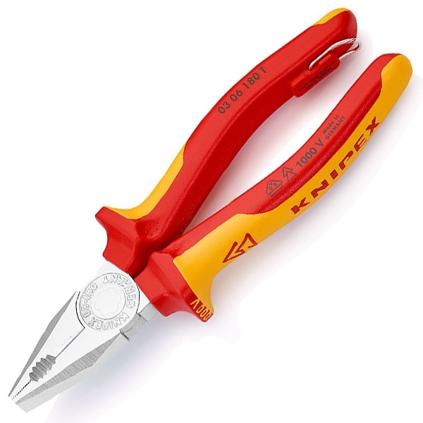 Пассатижи Knipex хромированные 180мм изолированные двухкомпонентными рукоятки с кольцом VDE 1000V