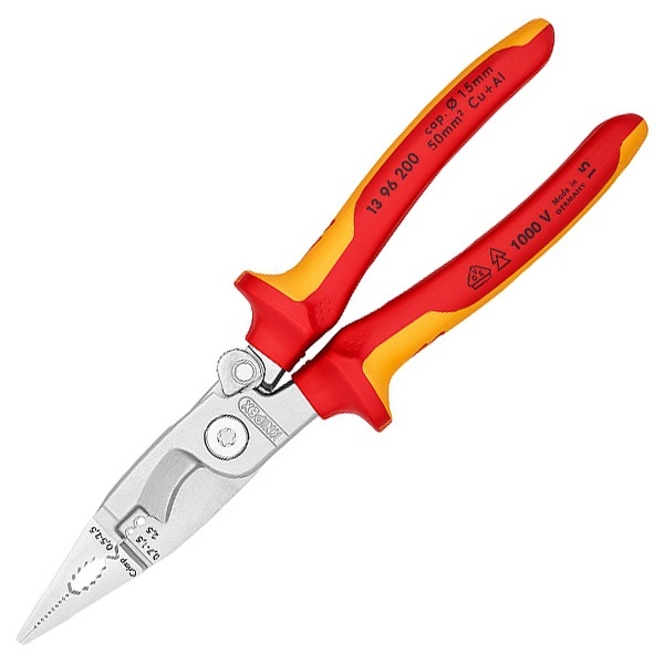 Электромонтажные диэлектрические клещи Knipex 200мм с двухкомпонентными рукоятками VDE 1000V