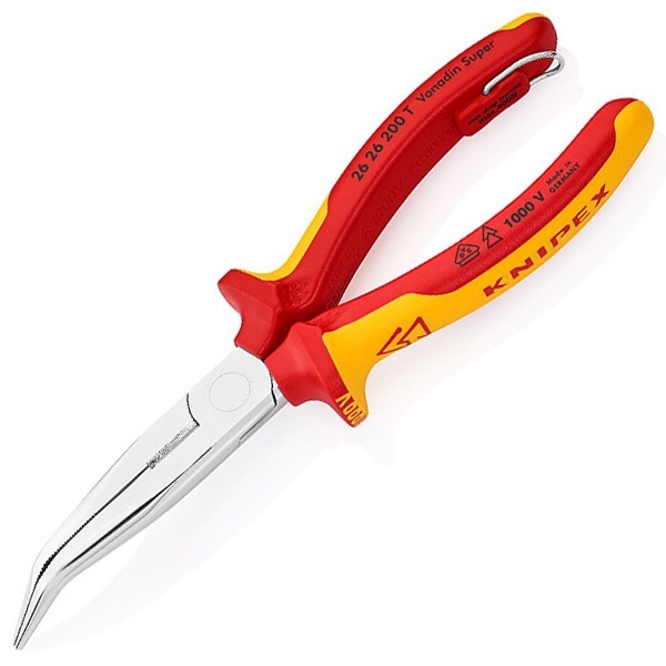 Длинногубцы диэлектрические Knipex 200мм с режущими кромками, изогнутые, с кольцом VDE 1000V