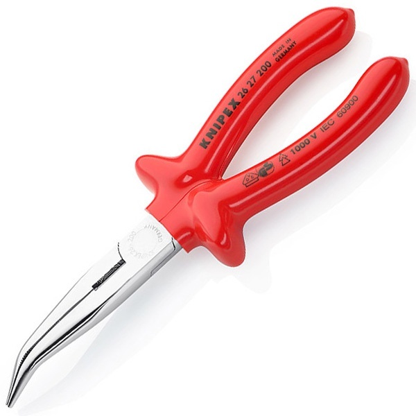 Длинногубцы диэлектрические Knipex 200мм с режущими кромками, изогнутые, хромированные VDE 1000V
