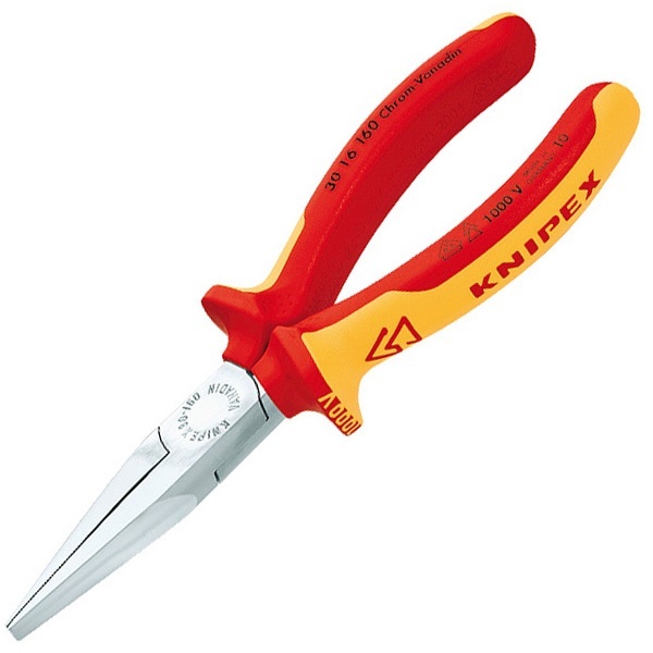 Длинногубцы прямые диэлектрические Knipex 160мм с двухкомпонентными ручками VDE 1000V