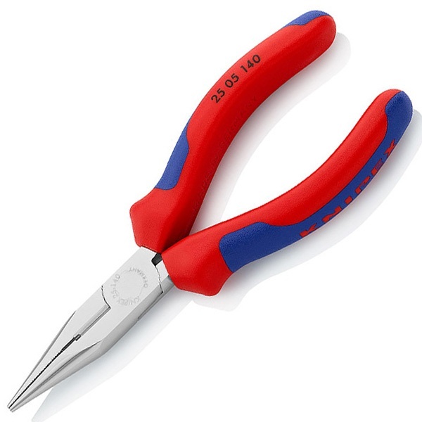 Длинногубцы Knipex прямые с режущими кромками 140мм хромированные с двухкомпонентными рукоятками