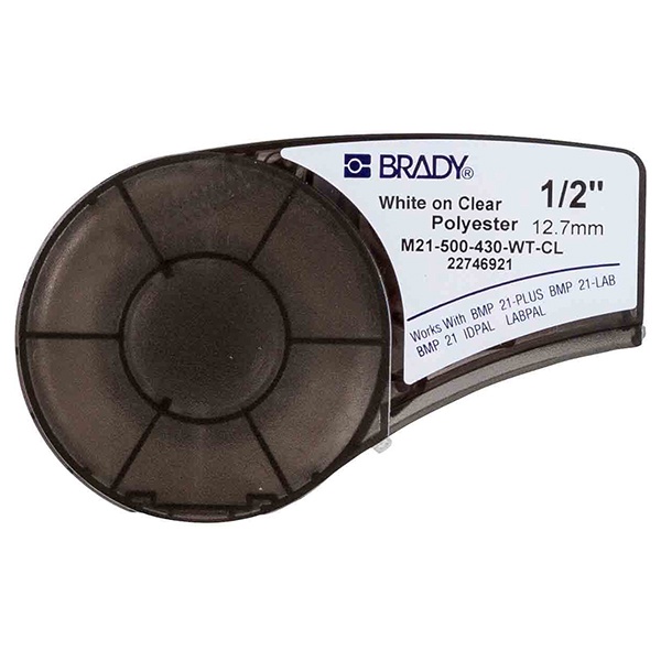 M21-500-430-WT-CL лента 12.7 мм/6.4 м, полиэстер, белый на прозрачном