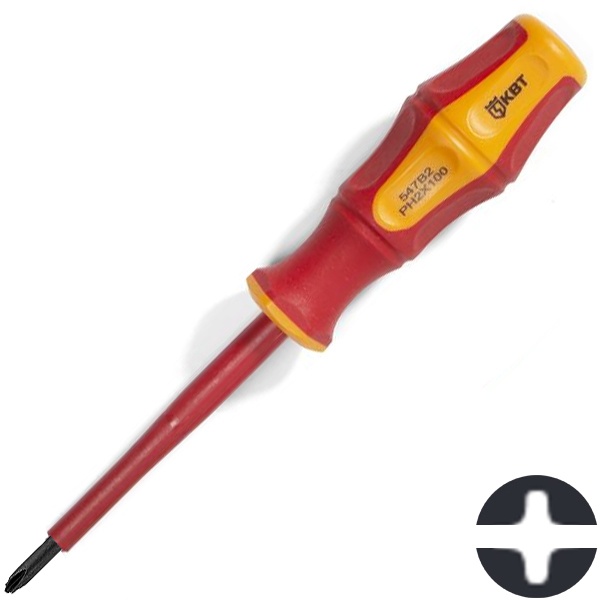 Диэлектрическая отвертка КВТ крест-шлиц PlusMinus PH/FL2 100мм Профи VDE 1000В