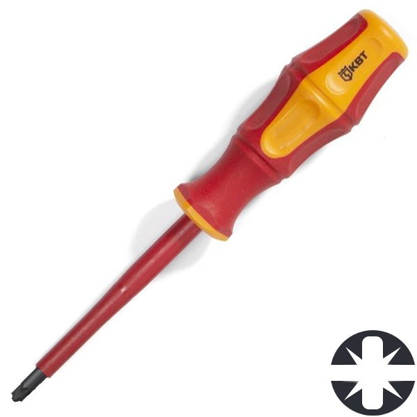 Диэлектрическая отвертка КВТ крест-шлиц PlusMinus PZ/FL1 80мм Профи VDE 1000В