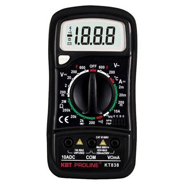 Мультиметр КВТ цифровой KT 838 Proline с основным набором функций ручным выбором пределов измерений