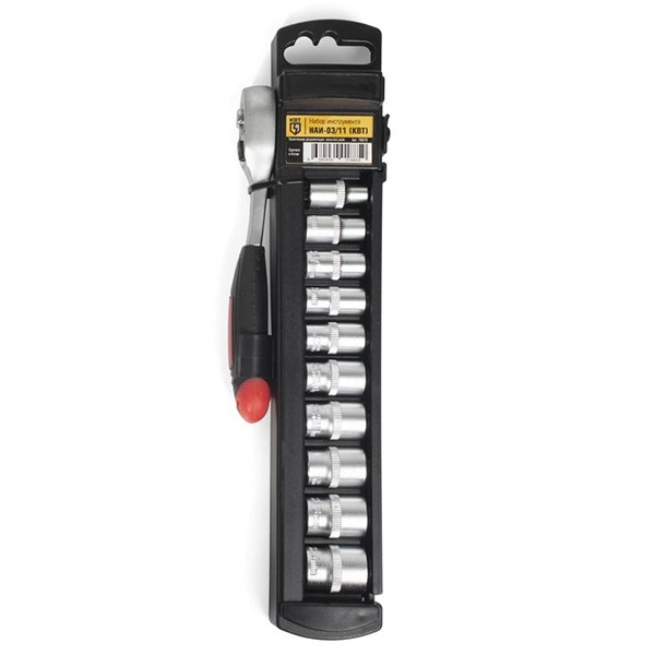 Набор торцевых головок 5-14мм с ключом трещоткой 1/4 дюйма КВТ НАИ-03/11 (11 предметов)