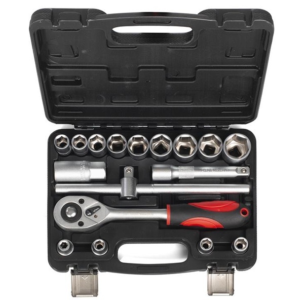 Набор торцевых головок с ключом трещоткой 1/2 дюйма в кейсе КВТ НАИ-04/18 (18 предметов)