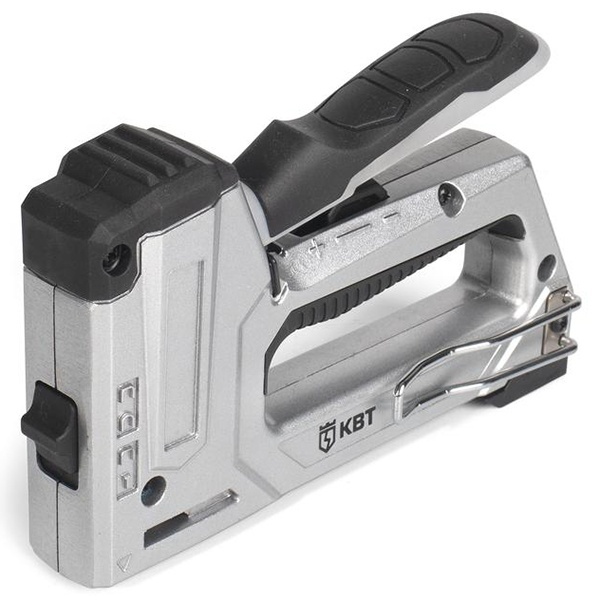 Степлер строительный КВТ СТС-4 ПрофИ с рессорным ударным механизмом, при помощи скоб и гвоздей