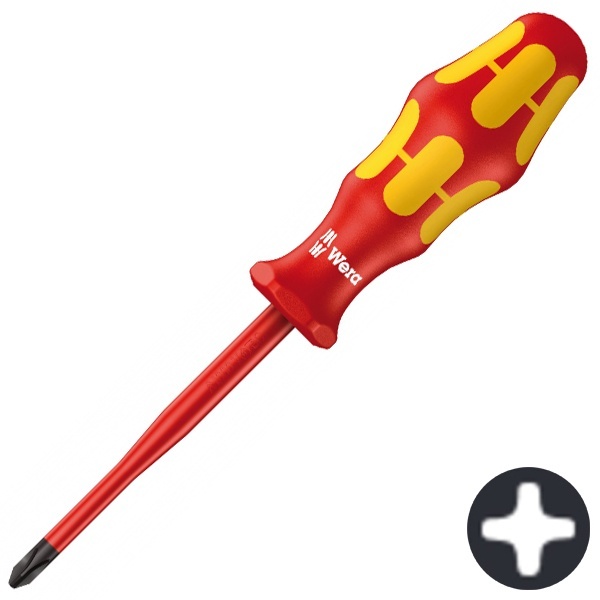 Изолированная крестовая отвертка Wera PH2 x 100mm зауженный стержень Kraftform 162 iS PH VDE 1000V