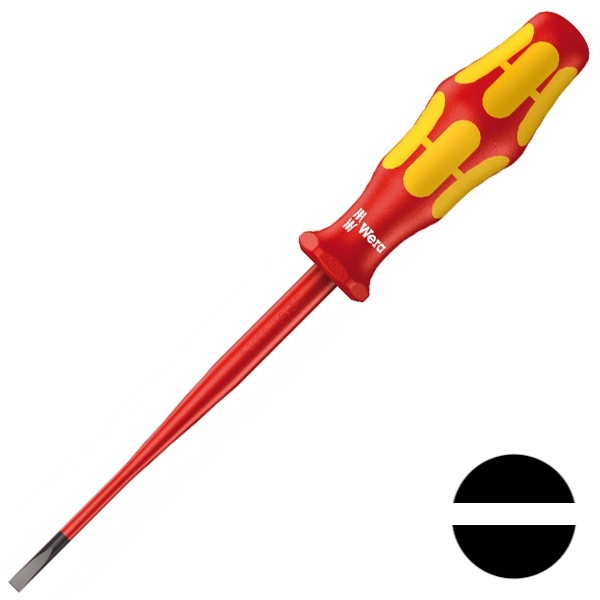 Изолированная шлицевая отвертка Wera 1.0 x 5.5 x 125mm зауженный стержень Kraftform 160 iS VDE 1000V