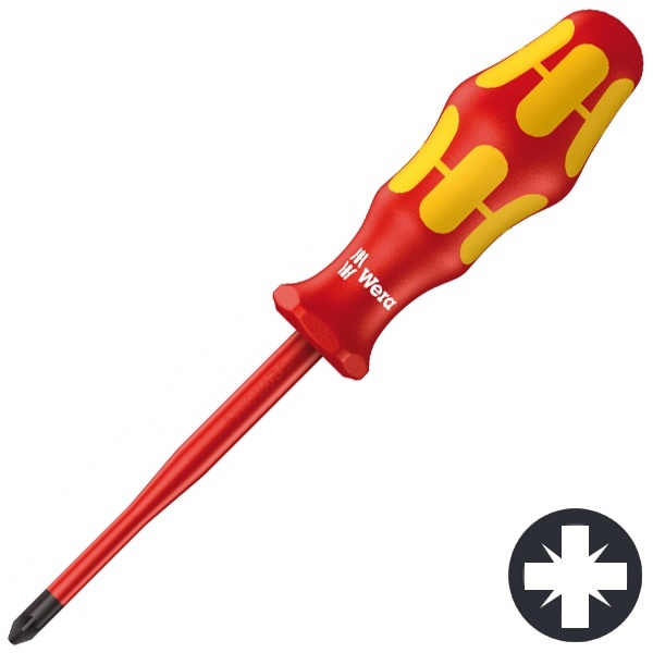 Изолированная крестовая отвертка Wera PZ2 x 100mm зауженный стержень Kraftform 165 iS PZ VDE 1000V