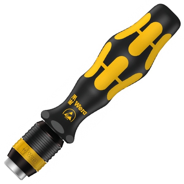 Отвертка ручка-держатель Wera антистатическая ESD без магнита для бит 1/4 дюйма Kraftform 813 R