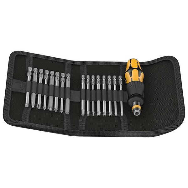 Ручка держатель Wera с электростатической защитой, набор бит 16, Kraftform Kompakt 60 ESD, складная