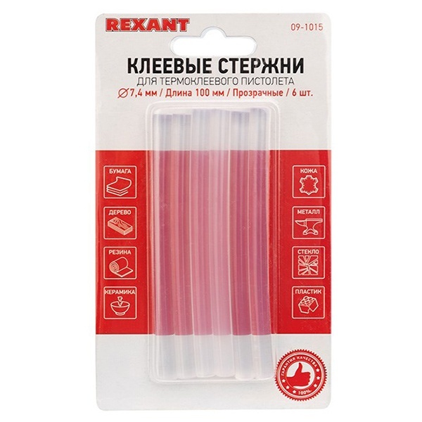 Клеевые стержни Rexant 7,4мм 100мм прозрачные (упак. 6шт.)