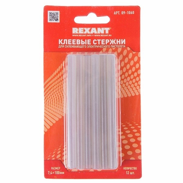 Клеевые стержни Rexant 7,4мм 100мм прозрачные, светящиеся (упак. 12шт.)