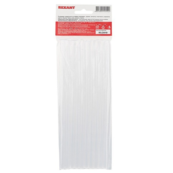 Клеевые стержни Rexant 7,4мм 200мм прозрачные (упак. 10шт.)