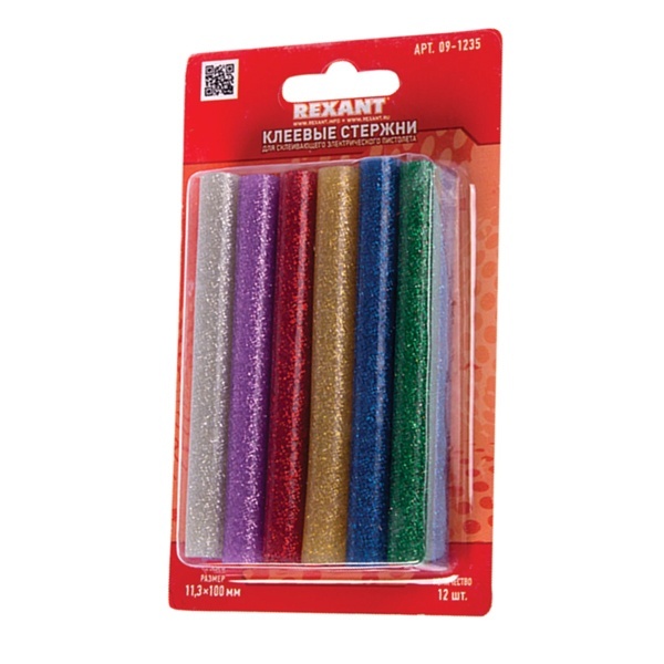 Клеевые стержни Rexant 11мм 100мм цветные с блестками (упак. 12шт.)