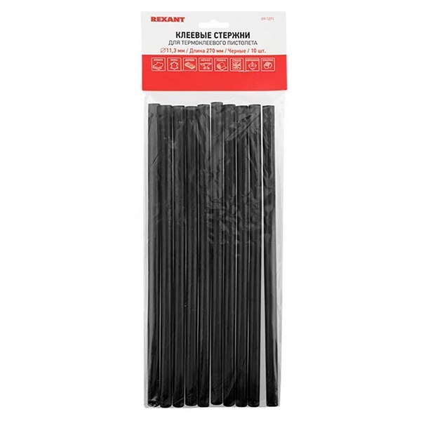 Клеевые стержни Rexant 11мм 270мм черные (упак. 10шт.)
