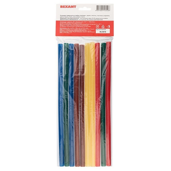 Клеевые стержни Rexant 11мм 270мм цветные (упак. 10шт.)