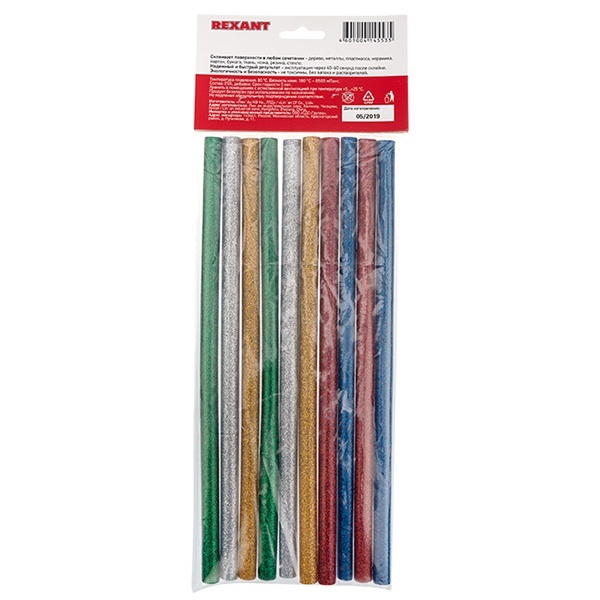 Клеевые стержни Rexant 11мм 270мм цветные с блестками (упак. 10шт.)