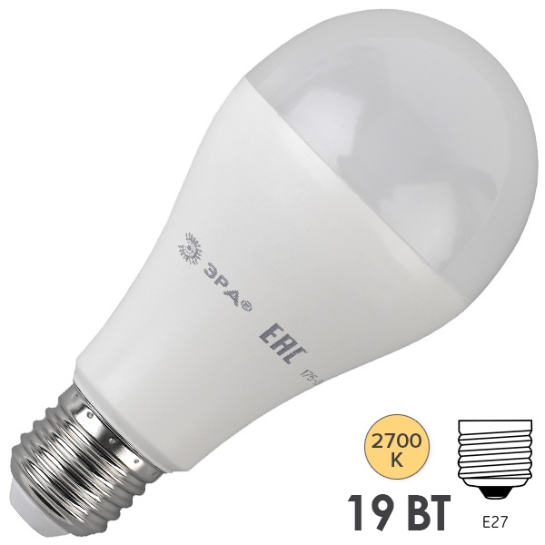 Лампа светодиодная груша ЭРА LED A65 19W 827 E27 теплый свет