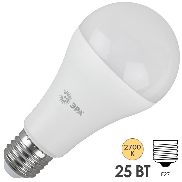 Лампа светодиодная груша ЭРА LED A65 25W 827 E27 теплый свет