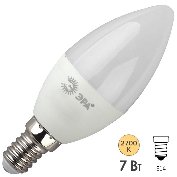 Лампа светодиодная свеча ЭРА LED B35 7W/827 2700K 220V E14 теплый свет