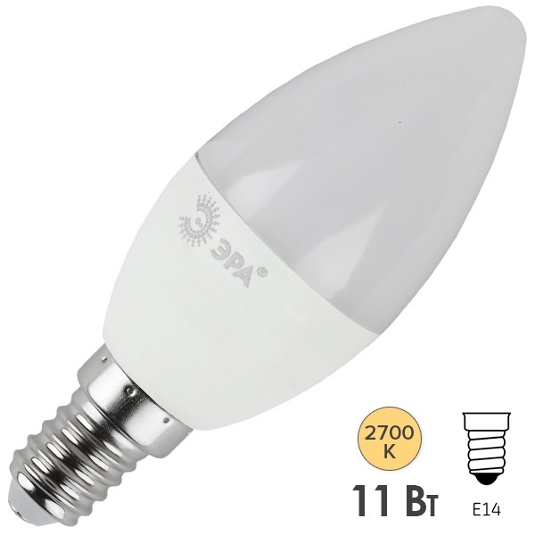 Лампа светодиодная свеча ЭРА LED B35 11W/827 2700K 220V E14 теплый свет