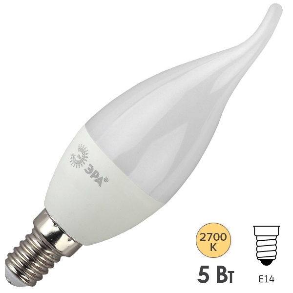 Лампа светодиодная свеча на ветру ЭРА LED BXS 5W/827 E14 теплый свет 576726