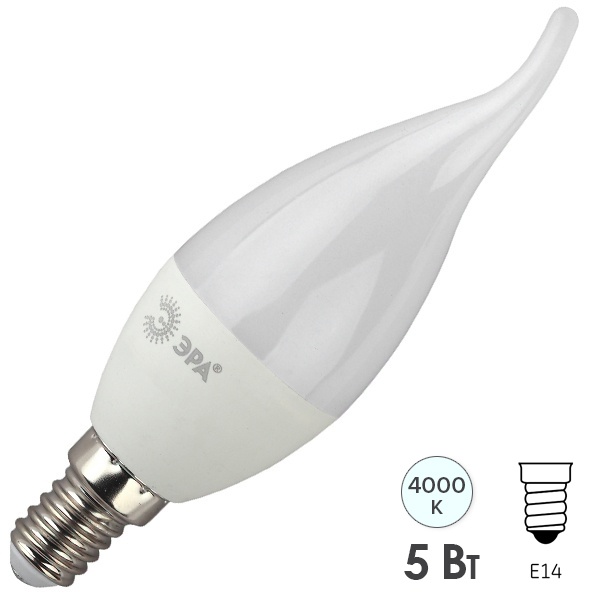 Лампа светодиодная свеча на ветру ЭРА LED BXS 5W/840 E14 белый свет 576733