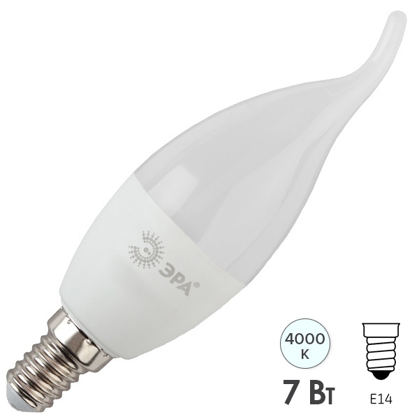 Лампа светодиодная свеча на ветру ЭРА LED BXS 7W/840 E14 белый свет 566758