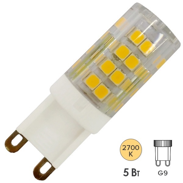 Лампа светодиодная капсула ЭРА LED JCD-5W-CER-827-G9 2700K 220V керамика теплый свет