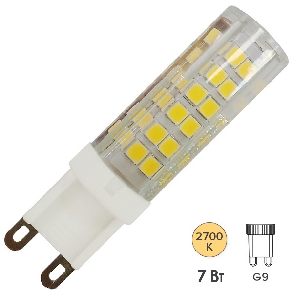 Лампа светодиодная капсула ЭРА LED JCD-7W-CER-827-G9 2700K 220V керамика теплый свет