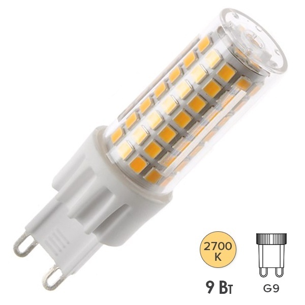 Лампа светодиодная капсула ЭРА LED JCD-9W-CER-827-G9 2700K 220V керамика теплый свет
