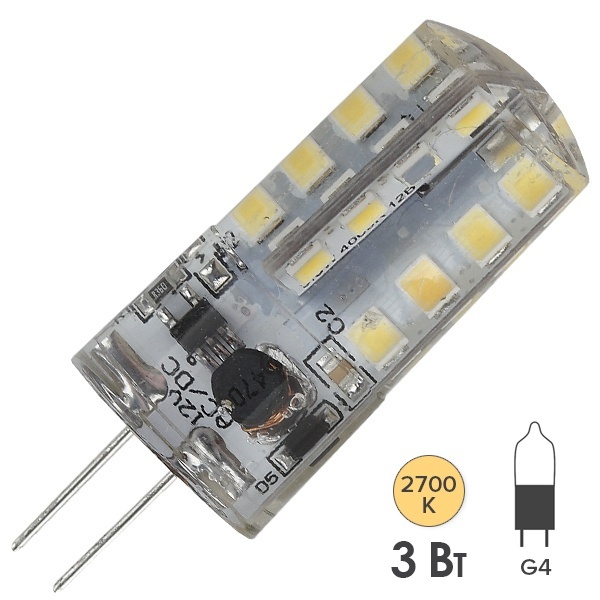 Лампа светодиодная ЭРА LED JC-3W-12V-827-G4 теплый свет 734152
