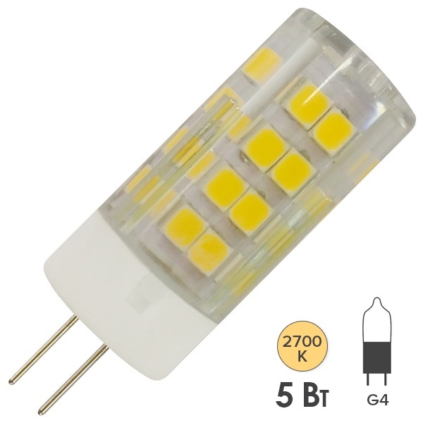 Лампа светодиодная ЭРА LED JC-5W-220V-CER-827-G4 керамика теплый свет