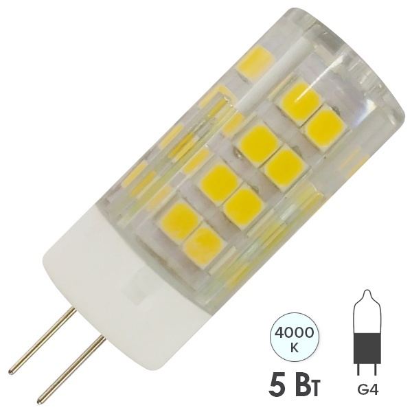 Лампа светодиодная ЭРА LED JC-5W-220V-CER-840-G4 керамика холодный свет