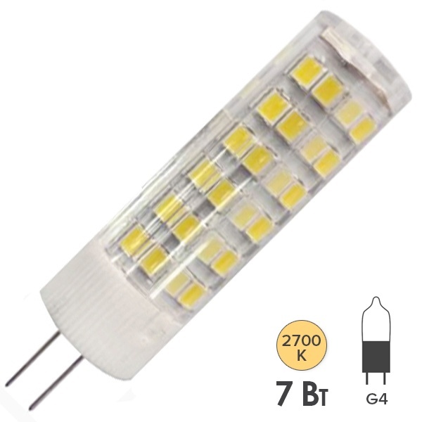 Лампа светодиодная ЭРА LED JC-7W-220V-CER-827-G4 керамика теплый свет