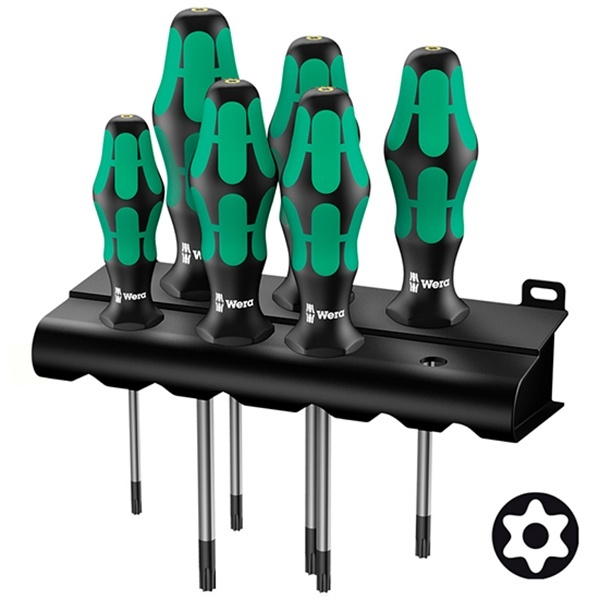 Набор отверток звездочка с отверстием 6 штук на подставке Wera Kraftform Plus TORX BO 367/6 Rack