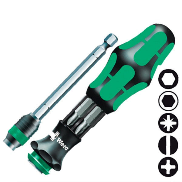 Отвертка Wera с битодержателем Rapidaptor + 6 бит в ручке Kraftform Kompakt 20 A