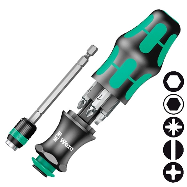 Отвертка Wera с битодержателем Rapidaptor + 6 бит в ручке с сумкой Kraftform Kompakt 20