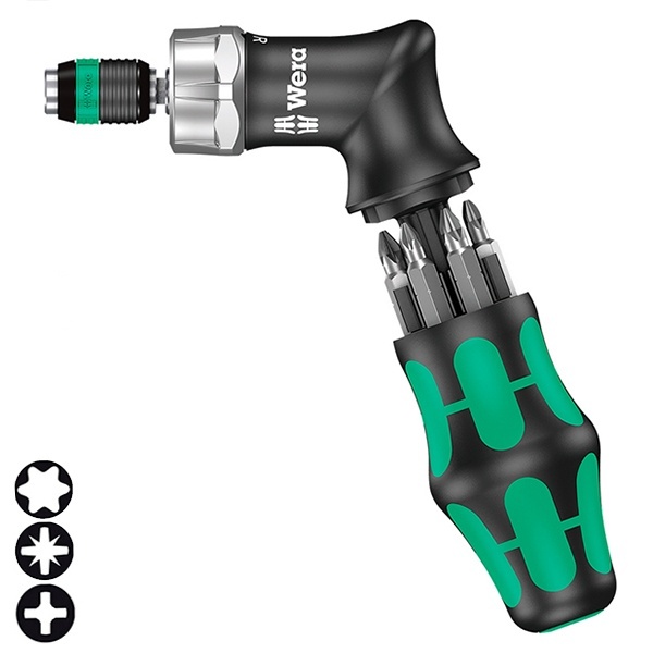 Отвертка Wera с трещоткой и патроном Rapidaptor + 6 бит в ручке Kraftform Kompakt Pistol RA