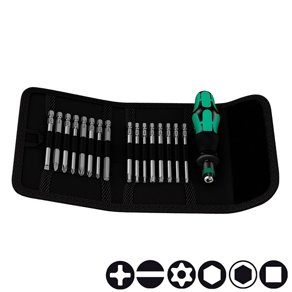 Отвертка Wera с трещоткой и патроном Rapidaptor + 16 бит в сумке Kraftform Kompakt 60 RA Imperial