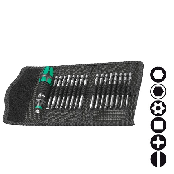 Отвертка Wera с патроном Rapidaptor + 16 бит в сумке Kraftform Kompakt 60 Imperial