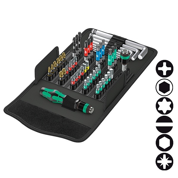 Набор Wera с битами из 52 предметов, ручка держатель 1/4 дюйма x119 мм Kraftform Kompakt