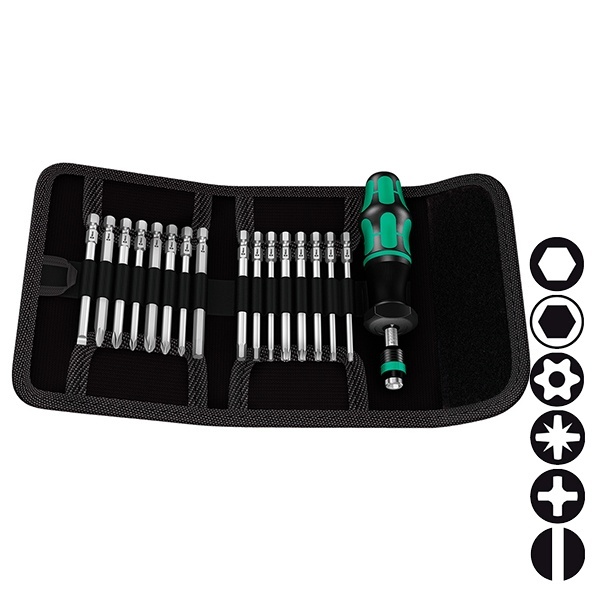 Динамометрическая отвёртка Wera 1,2 - 3,0 Nm, сменные насадки 17предметов Kraftform Kompakt 60 Torqu