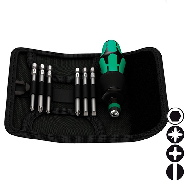 Ручка-держатель Wera с быстрозажимным патроном, набор насадок 7 предметов, Kraftform Kompakt 40